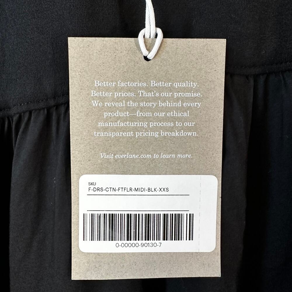 NWT Everlane Womens The Riviera Midi Dress Fit and Flare Black XXS Minimalist - Picture 15 of 15